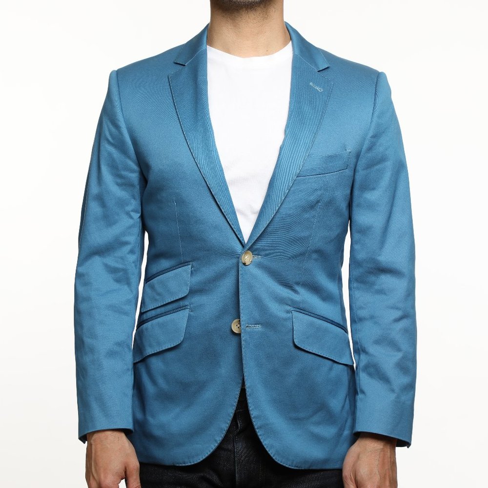 Indochino Blue Stretch Cotton Blazer 2-Button Made To Measure 36-in Chest Short